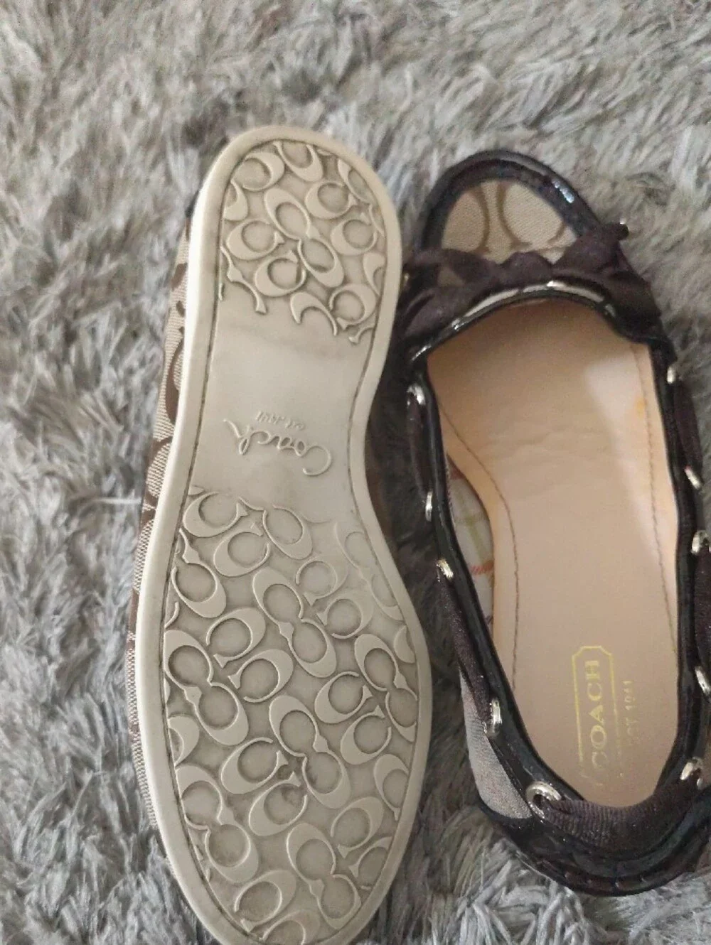 Coach Brown Signature Canvas Bow Ballet Flats